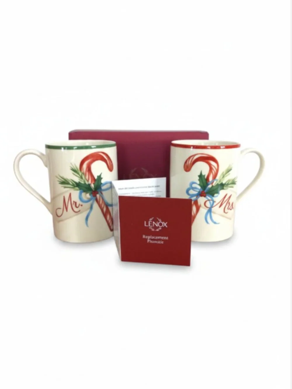 Lenox Holiday Mr & Mrs Mug Set of 2 Christmas Porcelain Coffee Cups New Box